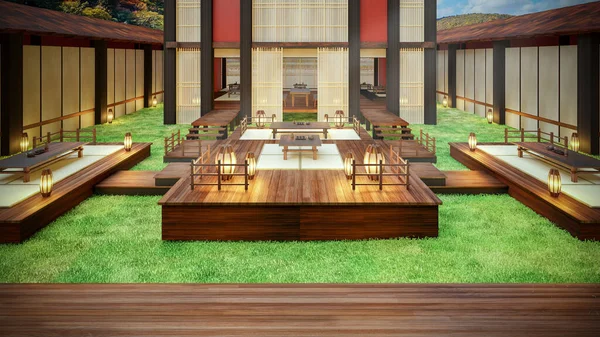 Rendering Chinese Contemporary Architecture Wooden Structure — Stock Photo, Image
