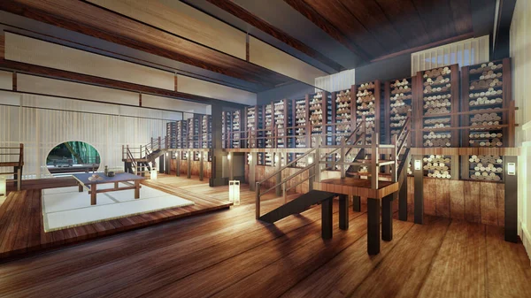 Rendering Ancient Chinese Bamboo Scroll Book Library — Stock Photo, Image