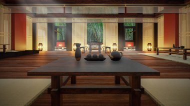3D Rendering of Quaint Modern Chinese Tea House