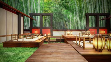 3D Rendering of Quaint Modern Chinese Tea House