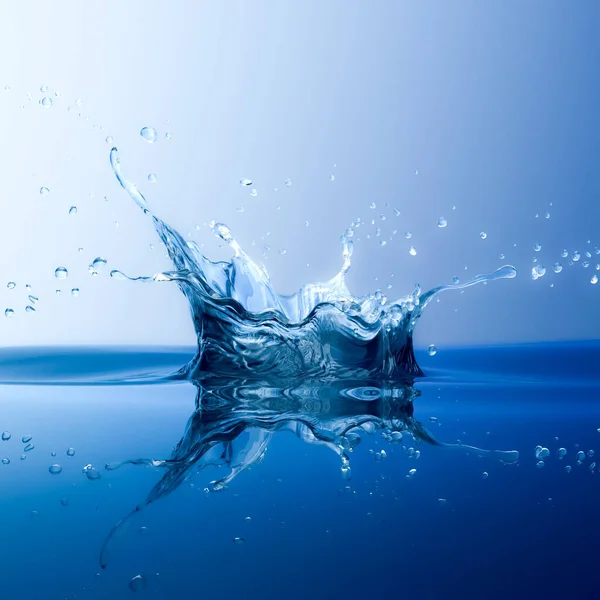 Rendering Clear Blue Splash Water Droplets Gradient Blue Background — Stock fotografie