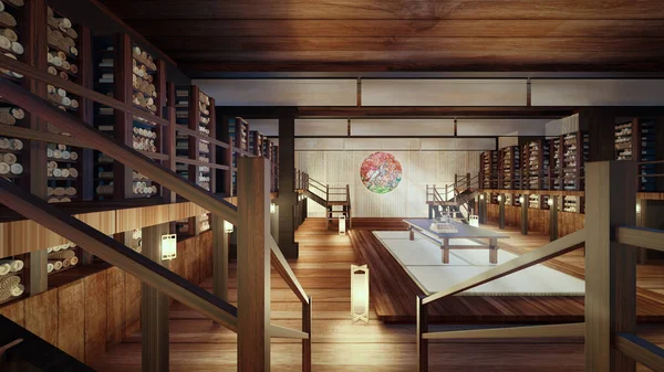Representación Pintoresca Biblioteca Privada China Con Resbalón Bambú —  Fotos de Stock