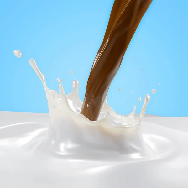 3D Rendering of Isolated Liquid Chocolate Splash with Pouring Liquid Chocolate