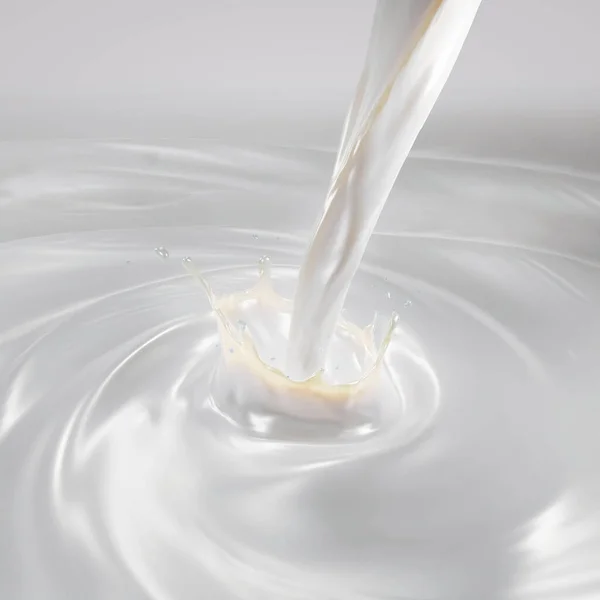 旋转波纹分离液态奶飞溅的三维渲染 — 图库照片