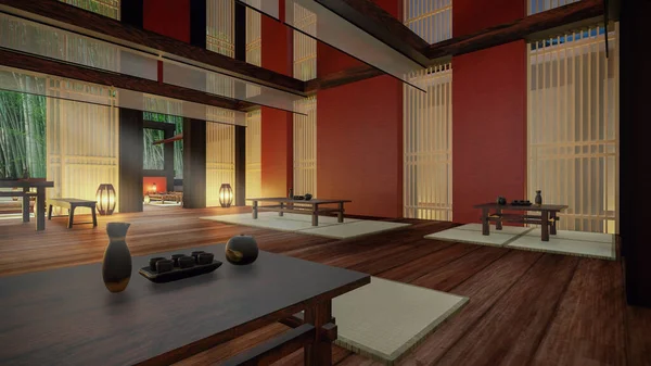 Rendering Quaint Modern Chinese Tea House — Fotografia de Stock