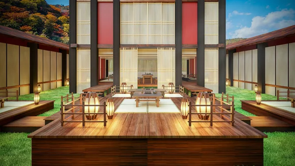 Rendering Quaint Modern Chinese Tea House — Stock Photo, Image