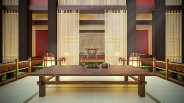 Rendering Quaint Modern Chinese Tea House — Stock Photo, Image