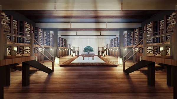 3D Rendering of an Ancient Chinese Bamboo Scroll Book Library