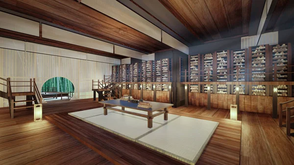 Rendering Antica Biblioteca Libri Bambù Cinese — Foto Stock