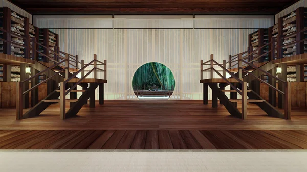 3D Rendering of an Ancient Chinese Bamboo Scroll Book Library