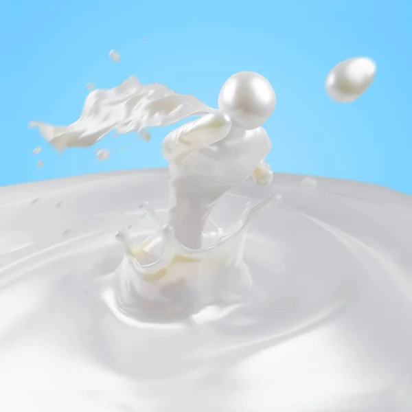 Rendering Abstract Super Milk Character Flies Out Milk Splash — Foto de Stock