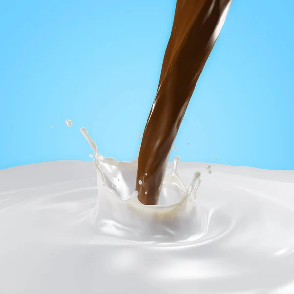3D Rendering of Isolated Liquid Chocolate Splash with Pouring Liquid Chocolate