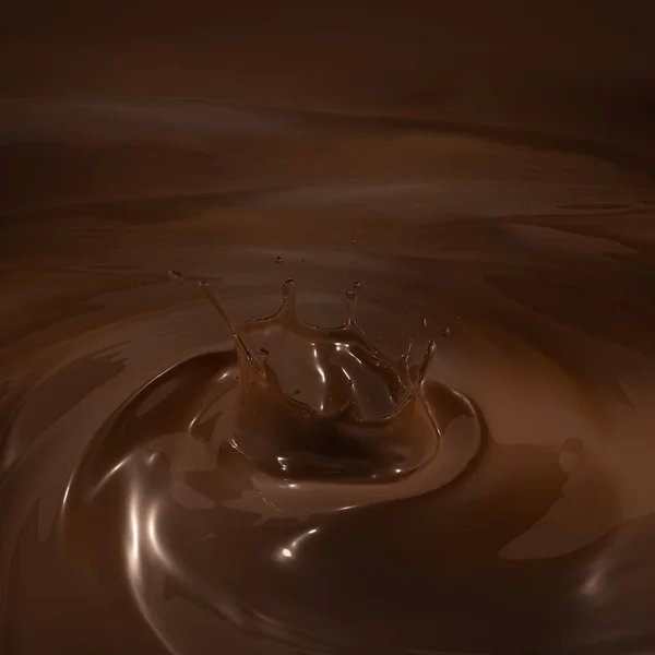 3D Rendering of Isolated Liquid Chocolate Splash with Swirling Ripple