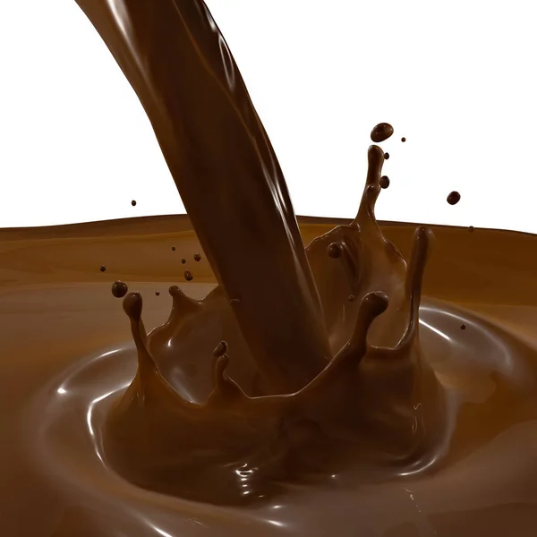3D Rendering of Isolated Liquid Chocolate Splash with Swirling Ripple