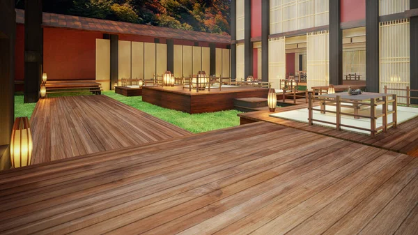 Rendering Quaint Modern Chinese Tea House Bamboo Grove — Stock Photo, Image