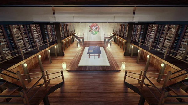 Rendering Ancient Chinese Bamboo Scroll Book Library — стоковое фото