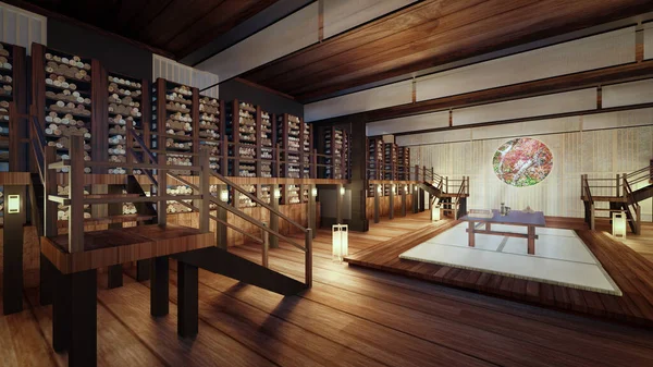 Rendering Ancient Chinese Bamboo Scroll Book Library — Stock Photo, Image