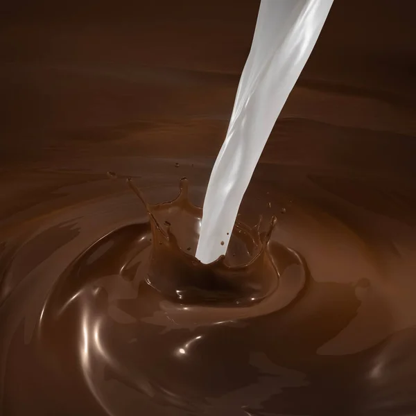 Representación Salpicaduras Chocolate Líquido Aislado Con Leche Verter —  Fotos de Stock