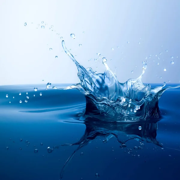 Rendering Clear Blue Splash Water Droplets Gradient Blue Background — Foto de Stock