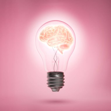 3D Rendering of a Human Brain Glows inside of a Light Bulb