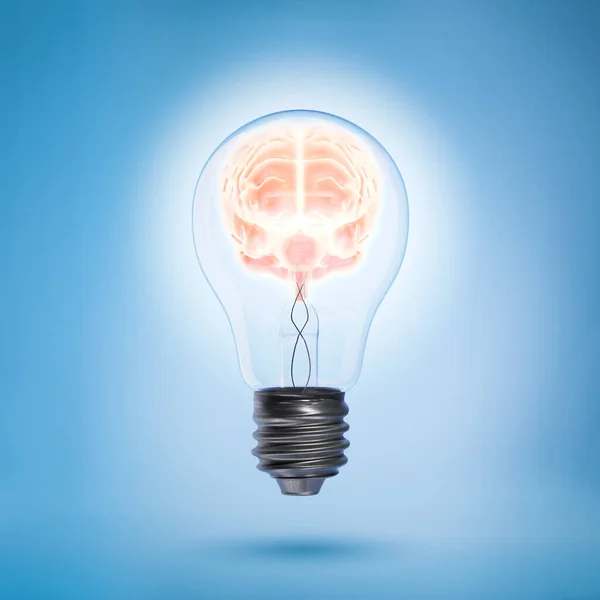 Vykreslování Lidského Mozku Svítí Uvnitř Žárovky — Stock fotografie
