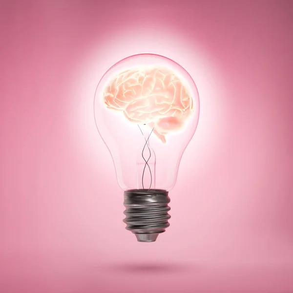 Vykreslování Lidského Mozku Svítí Uvnitř Žárovky — Stock fotografie