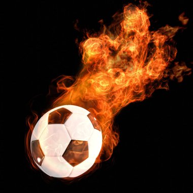 3D Rendering of a Burning Football with Hot Fire Flame Isolated on Black