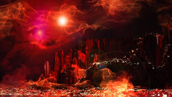 Rendering Abstract Alien Planet Terrain Terrifying Atmosphere — ストック写真