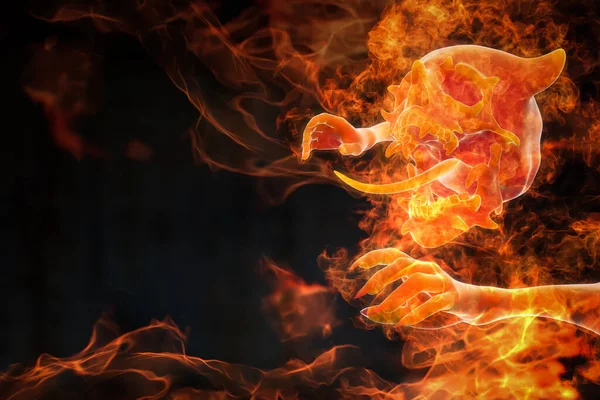 Αποτύπωση Ενός Κακού Πνεύματος Καίγεται Μια Καυτή Φλόγα Φωτιάς — Φωτογραφία Αρχείου