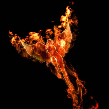 3D Rendering of an Angel Burns up in a Hot Fire Flame