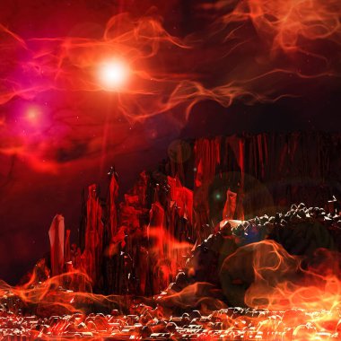 3D Rendering of an Abstract Alien Planet Terrain with Terrifying Atmosphere