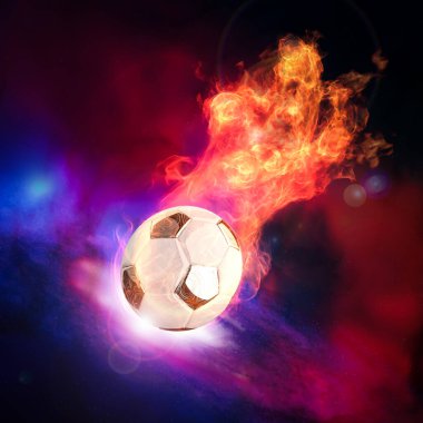 3D Rendering of a Burning Football with Hot Fire Flame in Space