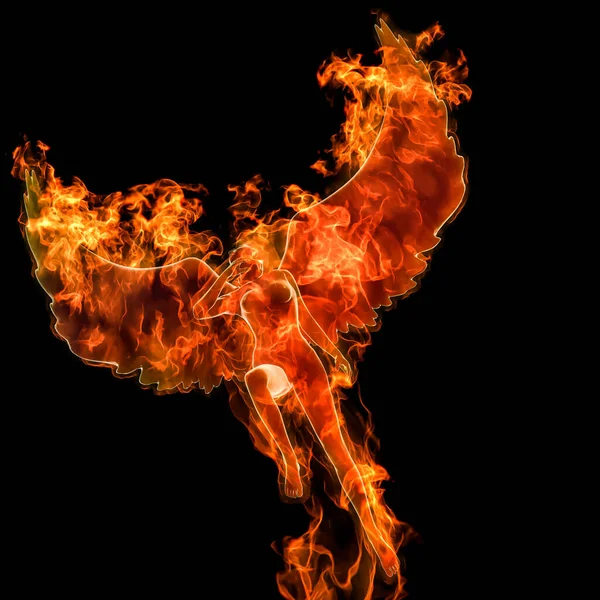 Rendering Angel Burns Hot Fire Flame — Stock Photo, Image