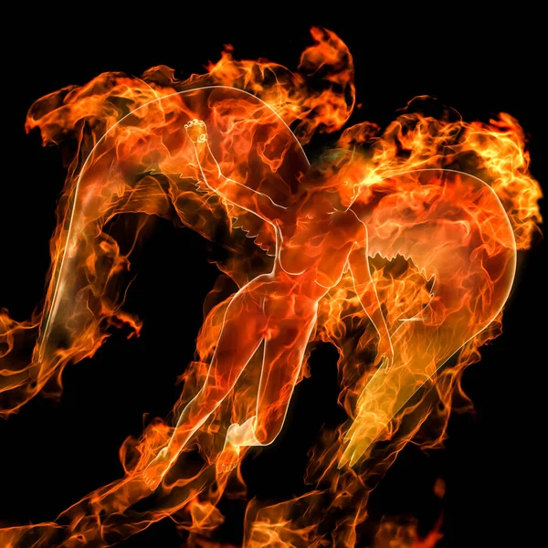 Απόδοση Ενός Αγγέλου Καίγεται Μια Καυτή Φλόγα Φωτιάς — Φωτογραφία Αρχείου