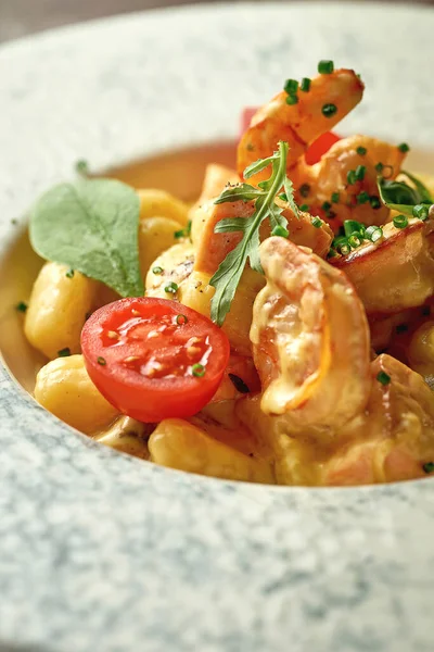 Gnocchi Seafood Shrimp Plate Selective Trick Close — Stockfoto