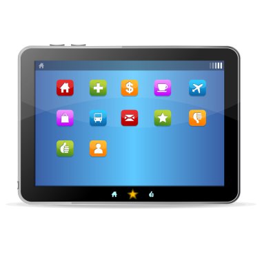 ipade beyaz arka plan ve simgeler gibi siyah tablet