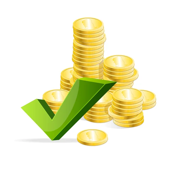 Vector coins stack and check mark — Stock Vector