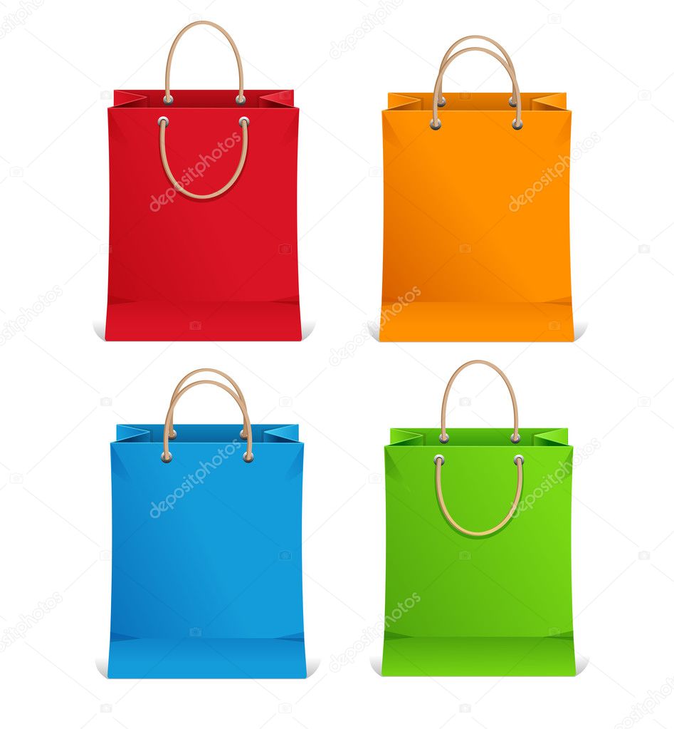 Shopping bags orange, blue, green and red