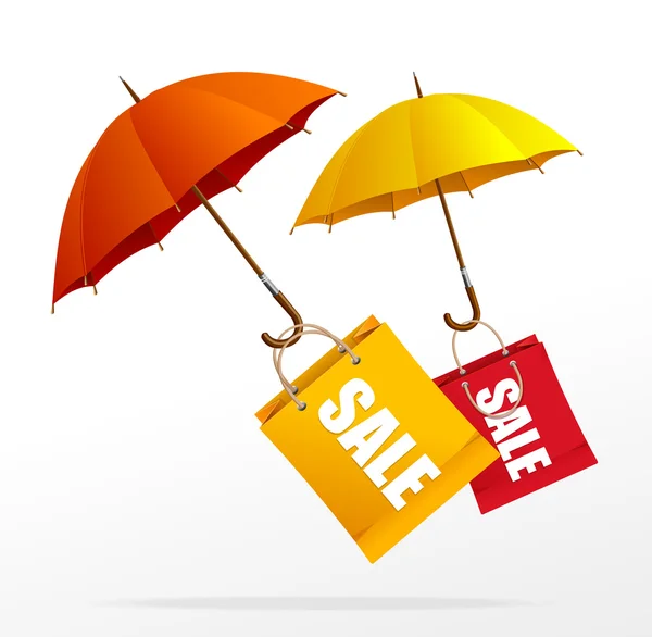 Vektor Spring Sale Etiketten mit Regenschirmen — Stockvektor