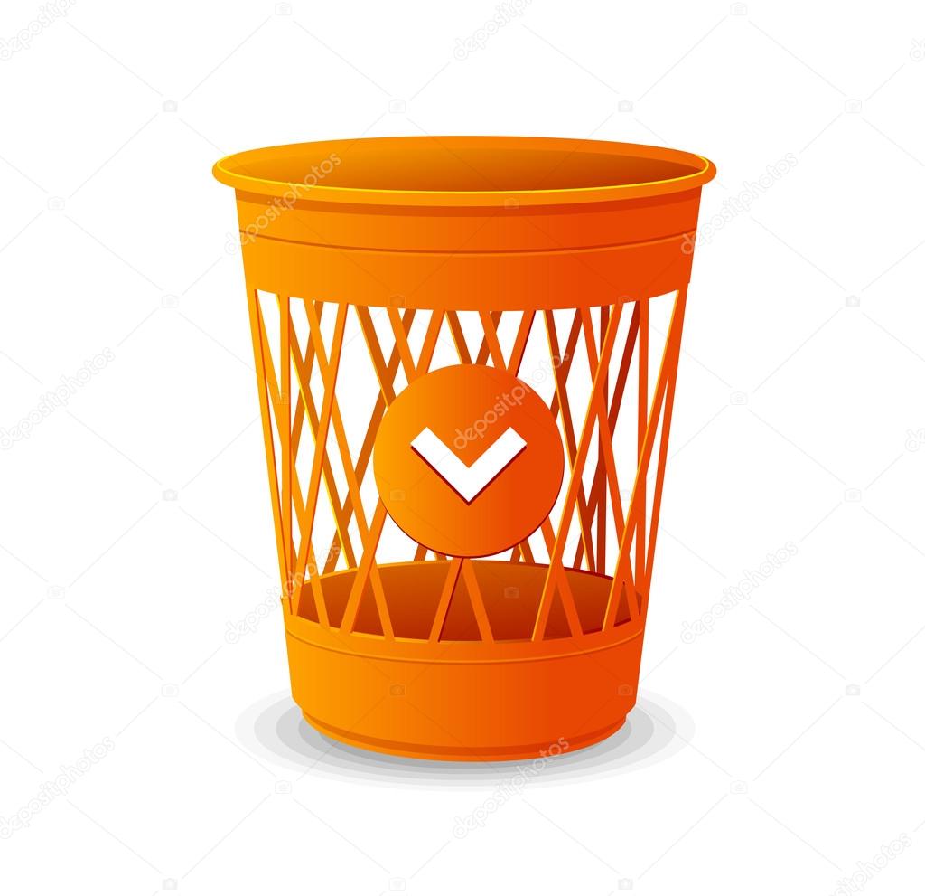 Vector plastic basket orange, trash bins on white