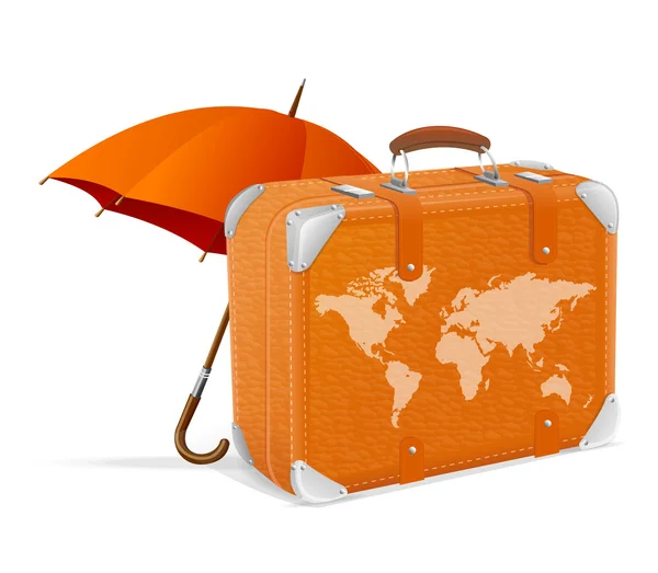 Illustration of traveling element baggage and umbrella — Stock Vector