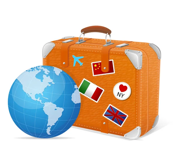 Illustrazione di elementi di viaggio bagaglio e globo — Vettoriale Stock