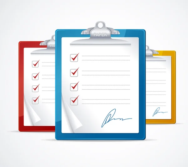 Vector illustration of check list and signature — Stock vektor