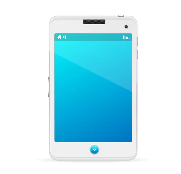 Telefone celular branco realista com tela azul —  Vetores de Stock