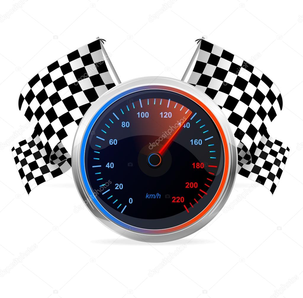 Racing Speedometer and checkered flags. Vector