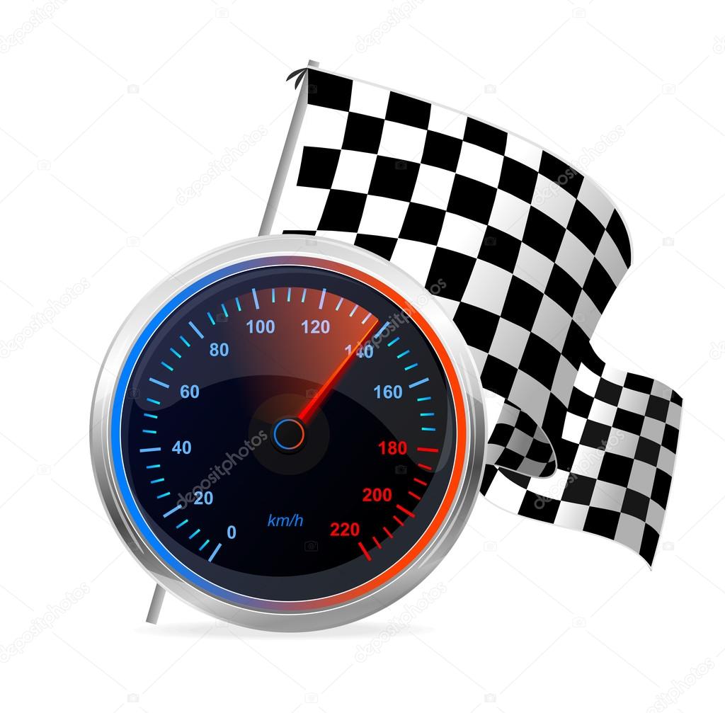Racing Speedometer and checkered flag. Vector