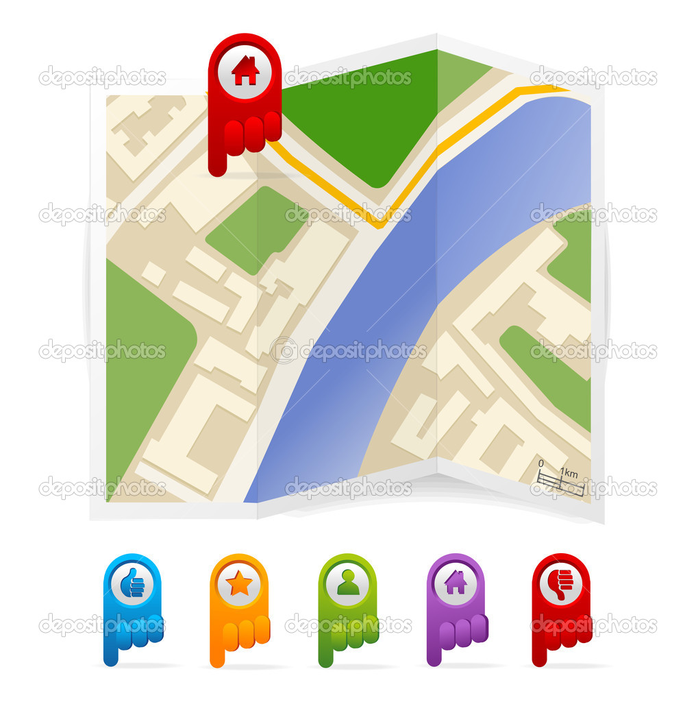 Vector map with navigation icons