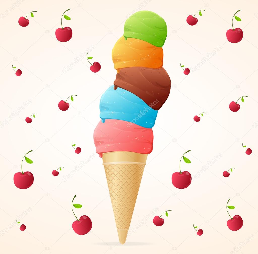 Vector ice cream, cones plus additional scoops