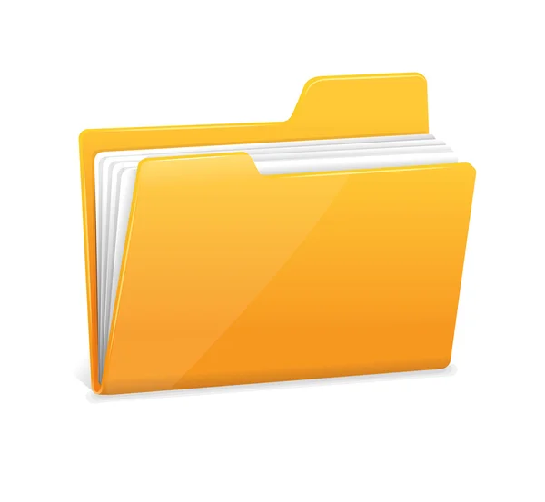 Yellow file folder with documents — Stock Vector