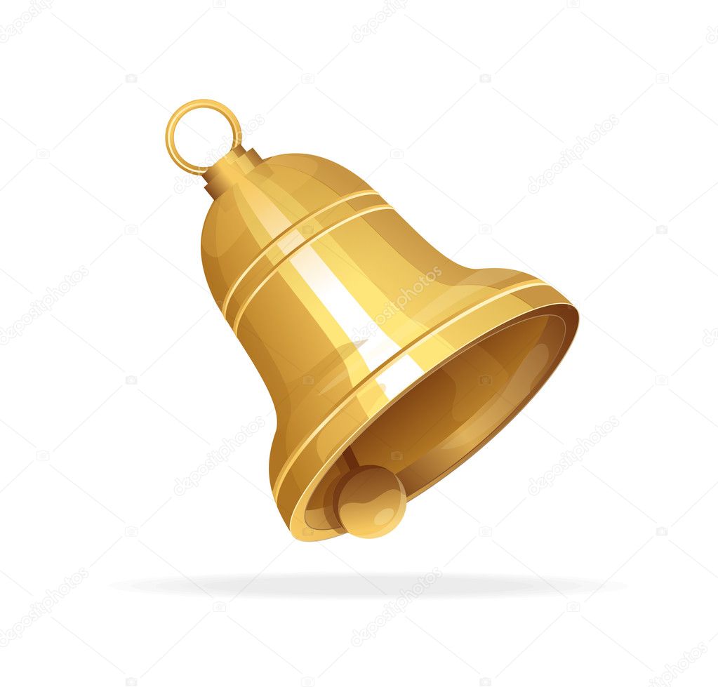 Golden Christmas bell on white background